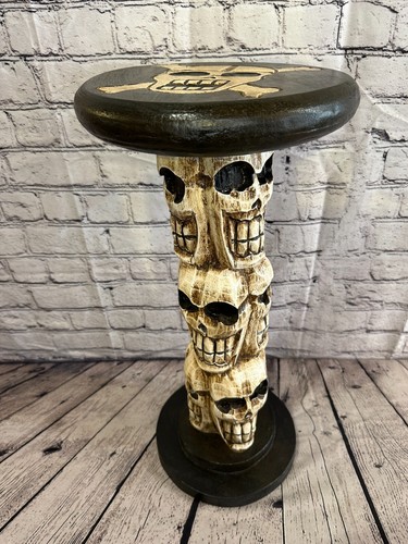 Tavolino 50 cm torre teschio legno osso teschio fiori supporto legno massello gotico nuovo - Foto 2 di 10