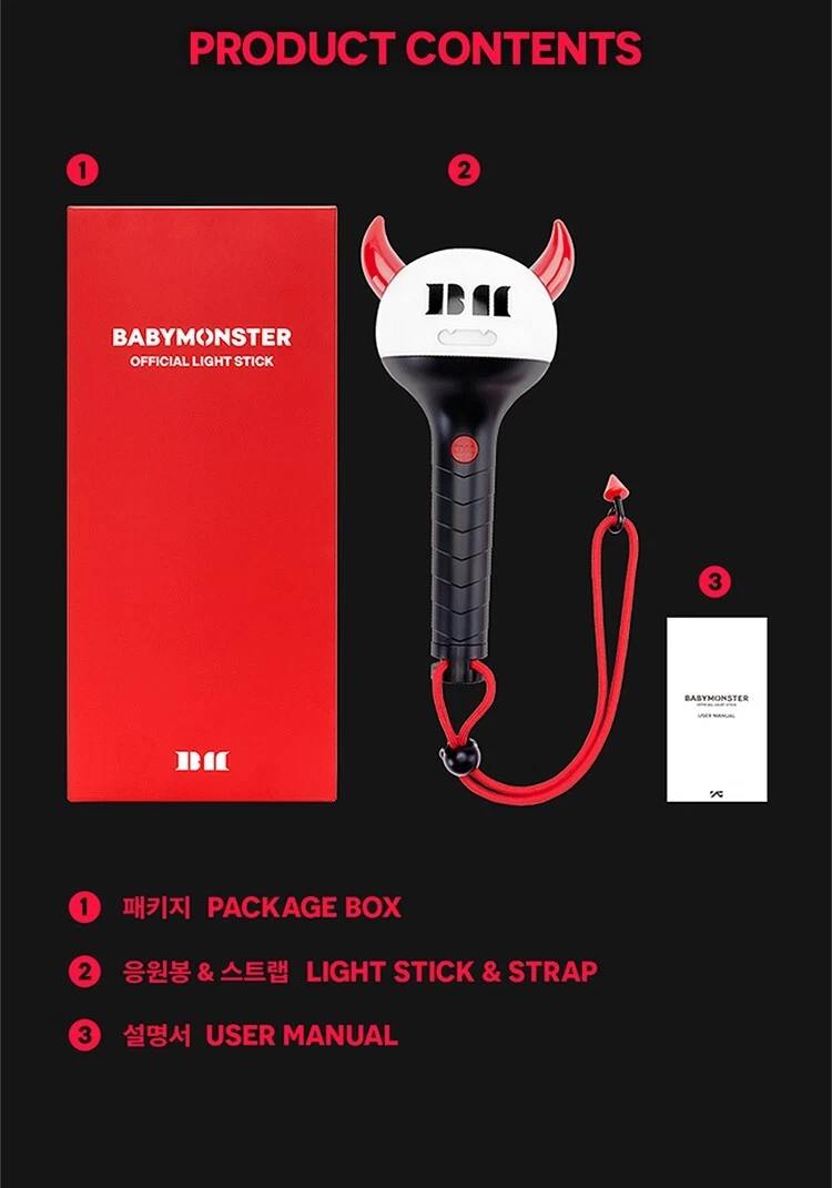 BABYMONSTER OFFICIAL LIGHT STICK with Strap, Manual, Tracking