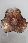 Antique Fenton Peacock Tail Amethyst Carnival Glass Ruffle Tricorner Bowl
