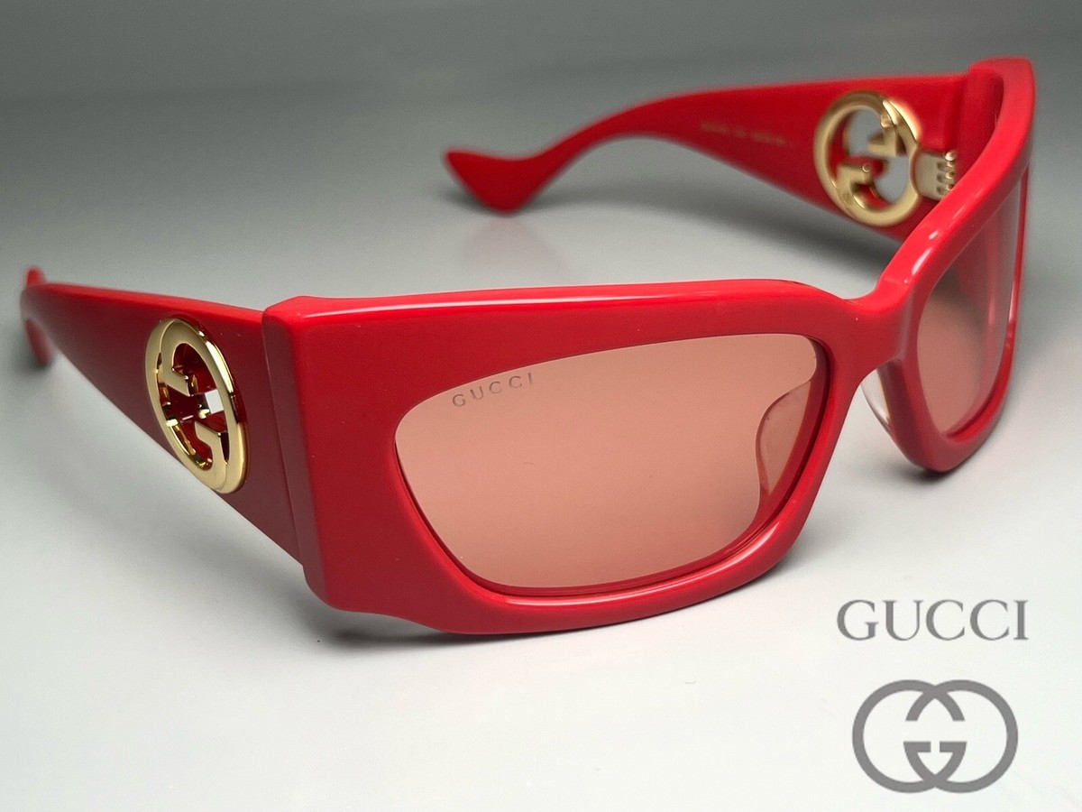 サングラス GUCCI Gucci - GG1421S - 006 red red brown Gucci GG1421S 006 Red Sunglasses for Woman – LookerOnline