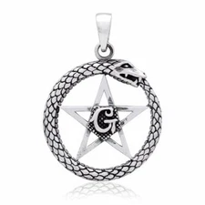 Sterling Silver Ouroboros Uroboros Pentagram Masonic Letter G Freemason Pendant