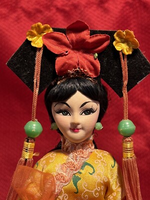 Vintage Asian Doll Yellow Dress on stand 11" Made in Taiwan | eBay
