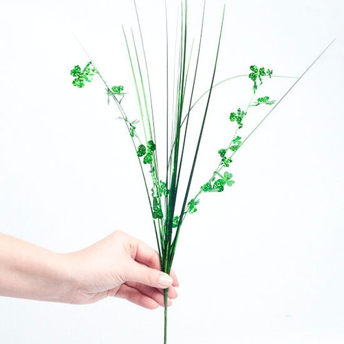 Package of 12 Holographic Green Shamrock St Patrick's Day 19-1/2" Sprays - Picture 3 of 5