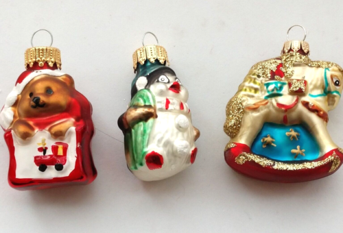 Mini Blown Glass Christmas 3 Ornaments Mercury Vintage Rocking Horse Penguin  - Picture 1 of 9