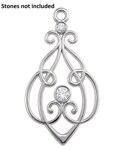 14K White,Yellow Gold/Silver Pendant Ear Dangle Charm 2-Gemstone Mount Setting - 第 3/7 張圖片