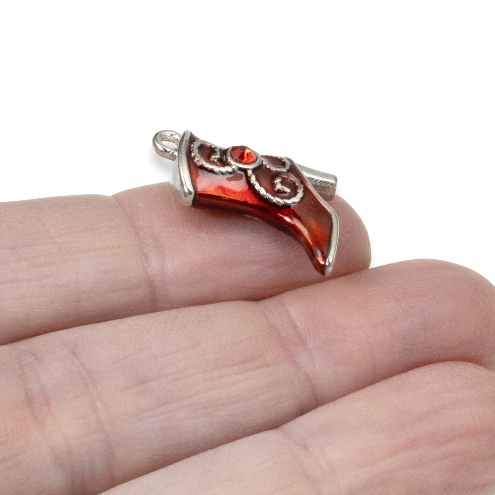 4 Enamel Red Boot Charms + Rhinestones, Eye Catching Boots for Jewelry & Crafts