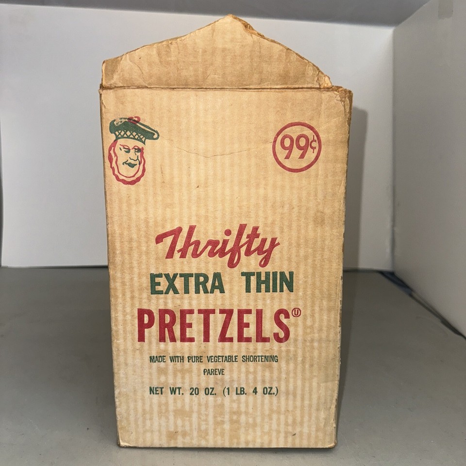 VINTAGE HTF CARDBOARD THRIFTY EXTRA THIN PRETZELS BOX MINERSVILLE PA