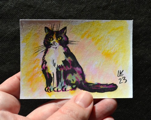 ACEO Katzenportrait - Tusche & Aquarell Minimalismus - Bild 2 von 3