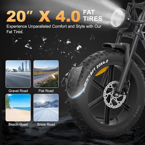 Adult Electric Bike 750W 48V 34Ah Removable Battery 20" Fat Tire Ebike Bicycle - Picture 5 of 11