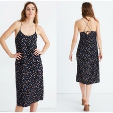 Madewell Prairie Posies Floral Slip Midi Dress Size 6 Tie-Back Spaghetti Straps