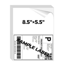 8.5x5.5 Shipping Labels Half Sheet Self Adhesive 2 Per Sheet US for Laser Inkjet