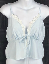BabyDoll Cropped Camisole Tank Top 8/10 Blue Tie Front Lace Sweetheart