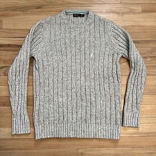 NAUTICA Mens Sweater Large Beige Cotton Cable Knit Chunky Preppy Wool Classic
