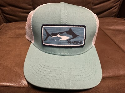 Magellan Outdoors Marlin Fade Patch Snapback Trucker Hat Mesh Cap Aqua White