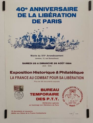 40e anniversaire de la libération de Paris 1984 Affiche Originale Exposition - Picture 1 of 1