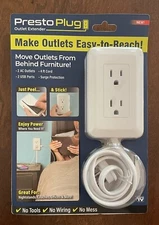 PRESTO Plug OUTLET Extender/PEEL-N-STICK 4ft. Cord/MAKE Outlets EASY To REACH