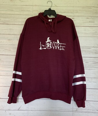 Harry Potter LOVE Hoodie XL Burgundy Pullover Platform 3/4 Owl Sweatshirt 
