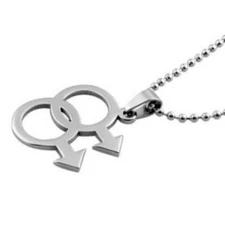 DOUBLE MALE SYMBOL NECKLACE Stainless Steel Chain Pendant LGBTQ Gay Pride Mars