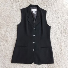 VTG Liz Claiborne Petite Collection Black Sleeveless Button Up Vest Wmn's Size 8