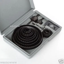 15pc Hole Saw Kit 2 mandrils plastic wood thin metal cutter