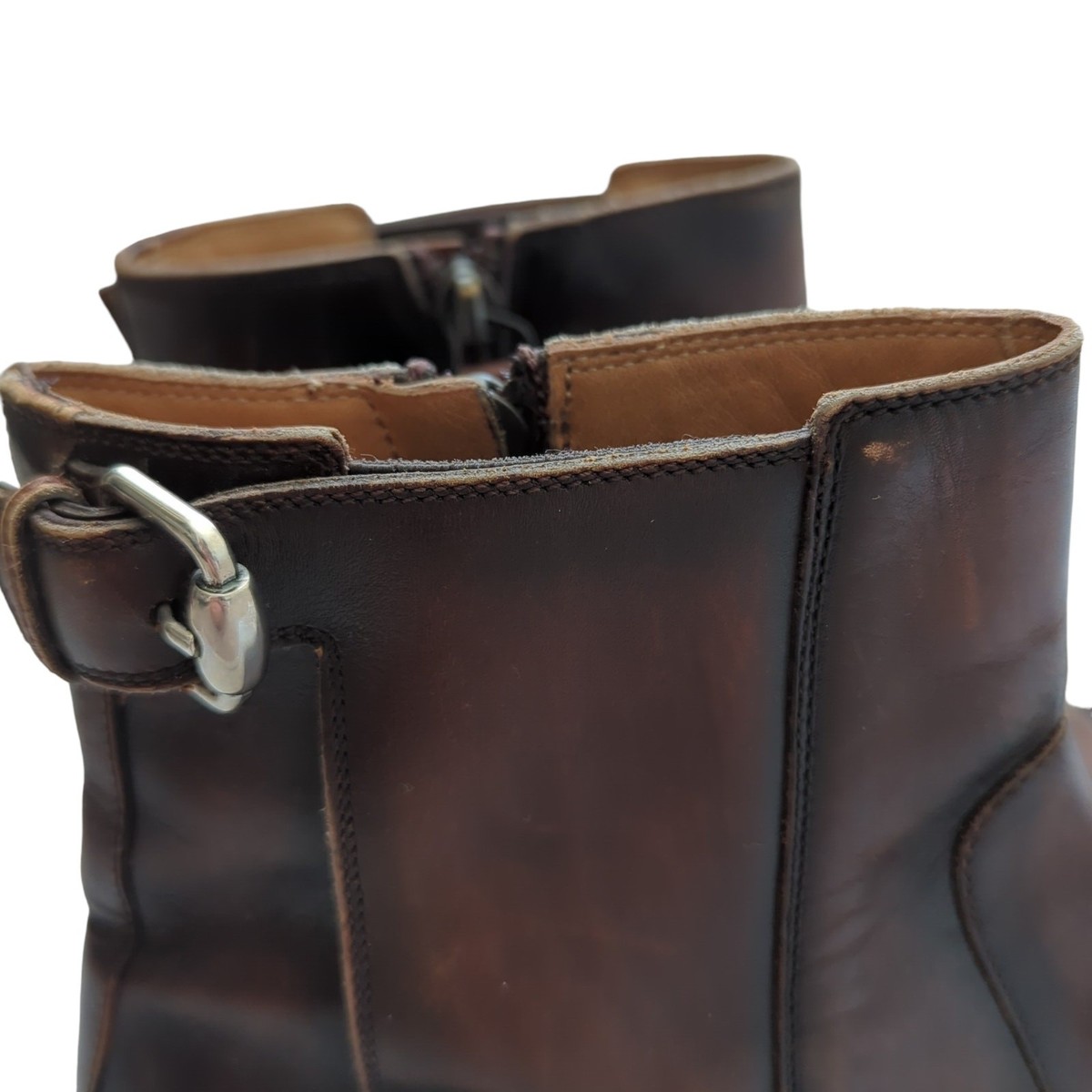 Gucci Mens Shoes Brown Leather Round Toe Zip Ankle Boots  display picture 1