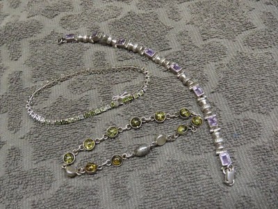 3 hallmarked silver bracelets, set with stones, very pretty