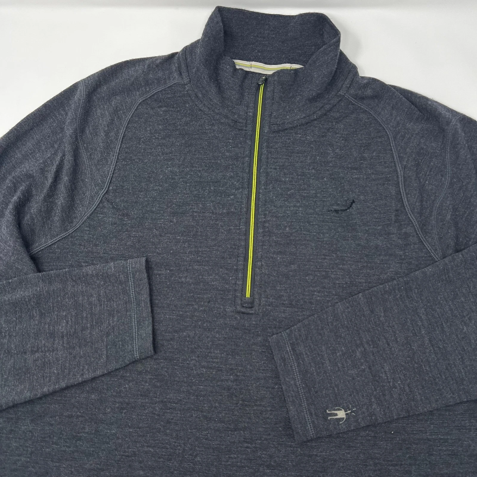 Smartwool Mens XL 1/4 Zip Merino Base Layer Sweater Gray Heather Pullover *Holes