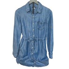 Tommy Hilfiger Denim Chambray Shirt Dress Drawstring Waist Button Front Size 4