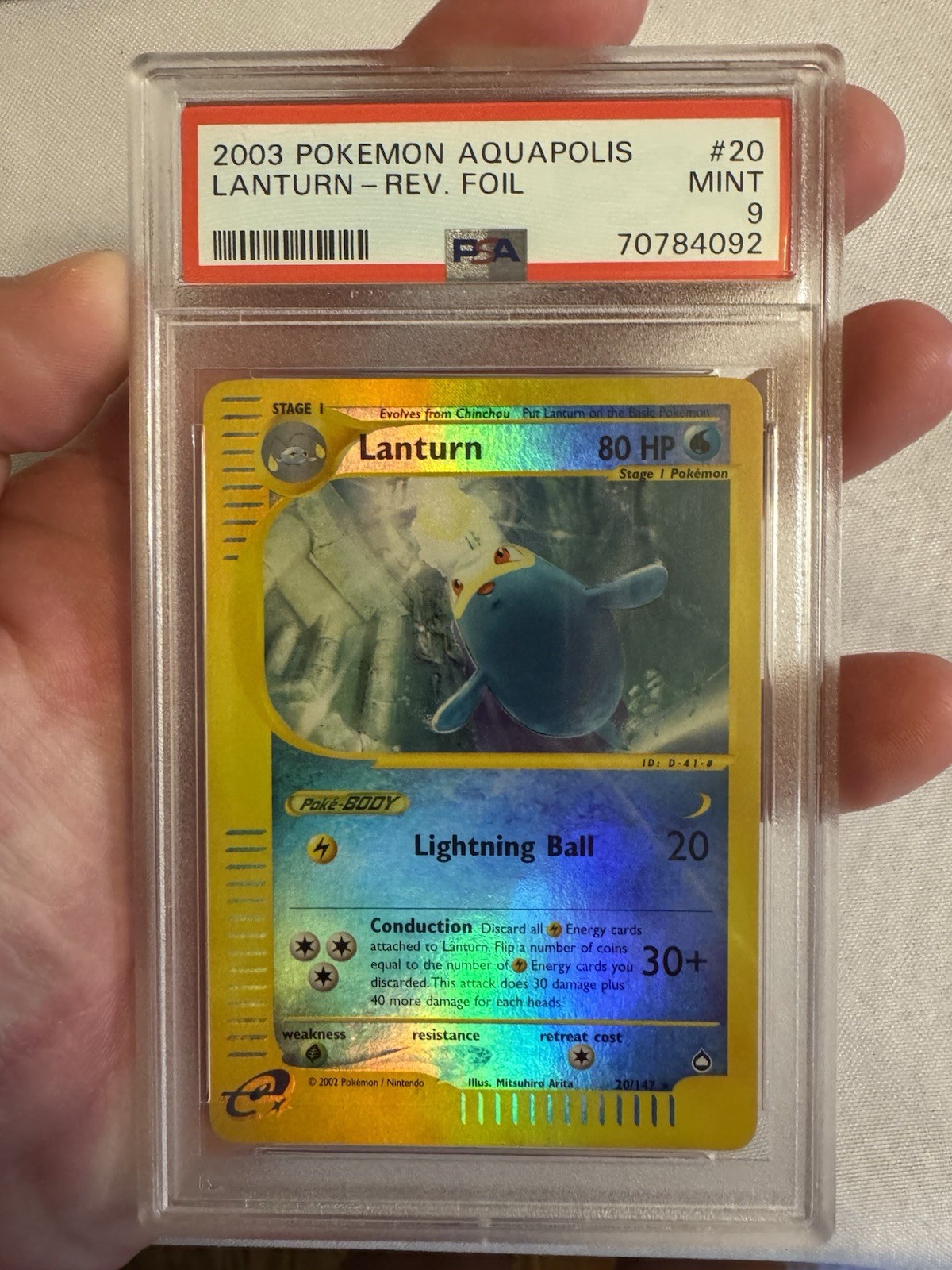2003 Pokemon Lanturn Reverse Holo Rare E Reader Aquapolis 20/147 PSA 9 Mint WOTC