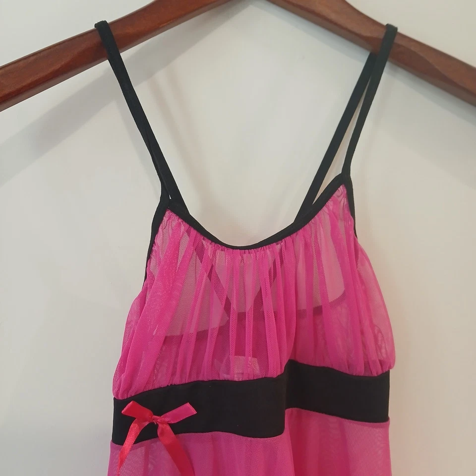 Kissable by Coquette Babydoll Nightie One Size Pink & Black Sheer - Image 4 of 4