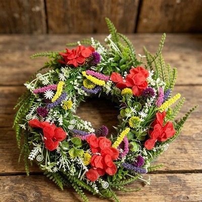 Wildblumenkranz 45 cm künstlicher Blumenring für Haustür für Frühlingsdeko