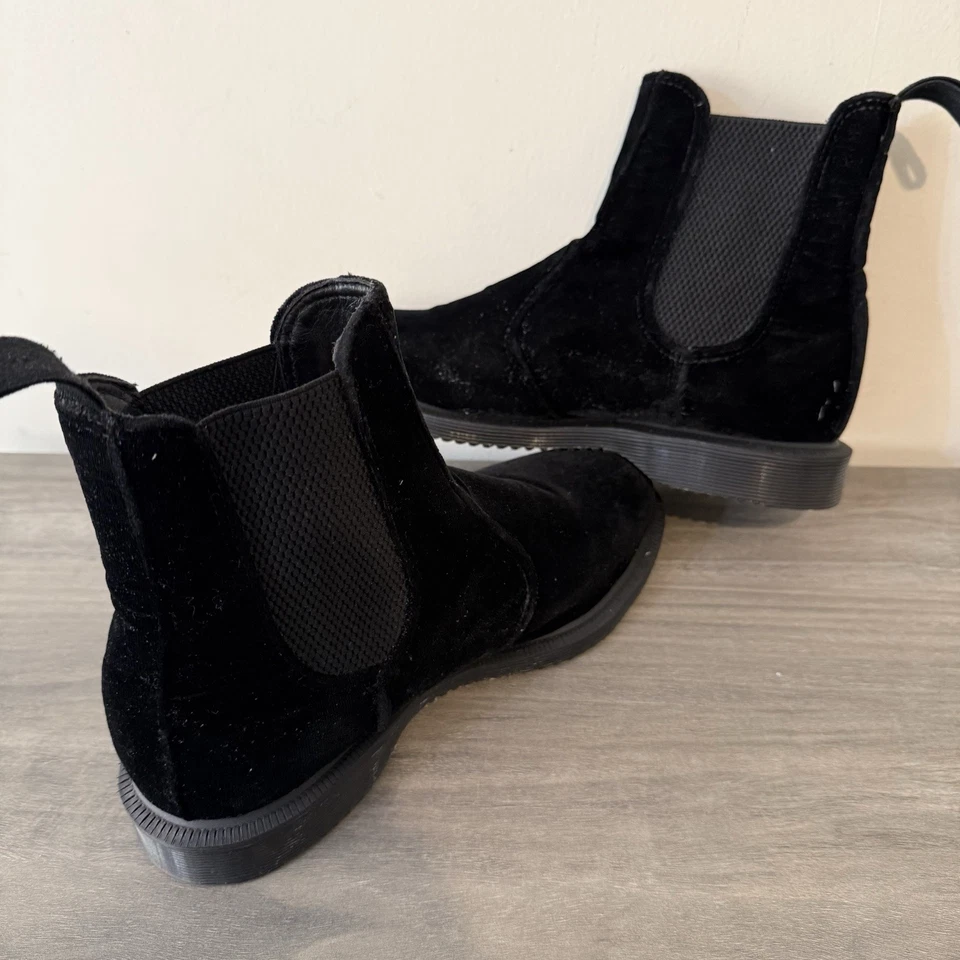 Dr. Martens Negro Flora Terciopelo Botas Sin Cordones Zapatos Mujer Talla 6 Foto 2 de 4