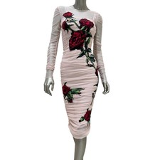Dolce & Gabbana Ruched Tulle Evening Dress with Rose Appliqué Sz.38