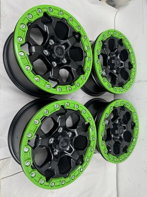 KAWASAKI TERYX H2 BEADLOCK WHEELS 16x8 1 MILE BLACK GREEN FRONT