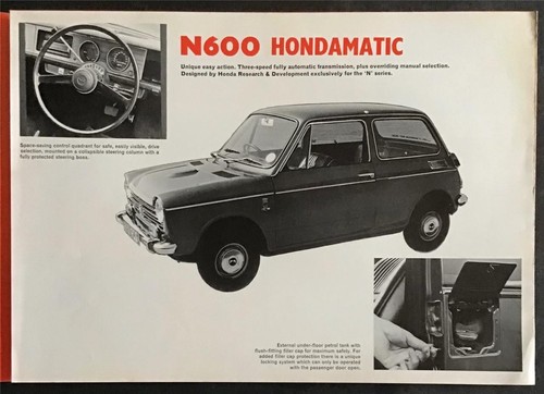 HONDA Car Range Sales Brochure c1970 N360 N600 N600G N600 Auto S800 - Picture 2 of 3
