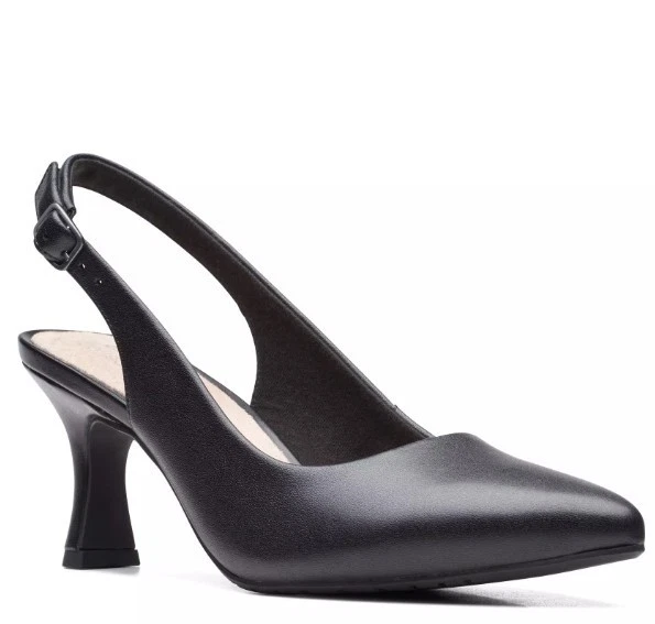 Clarks Kataleyna Step Leather Heel Pumps Slingback Black Size 8 M | Ret $110