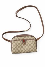 Vintage Gucci GG Supreme Crossbody Bag Brown Canvas Leather Trim Italy