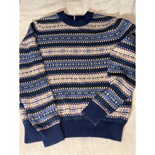 Tommy Hilfiger Mens Fair Isle Crewneck Sweater Navy Blue Cotton Wool Blend Small