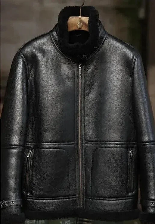 Men's B-3 Jacket WW2 US Navy RAF Aviator Flying Irvin Fur Shearling Real Leather