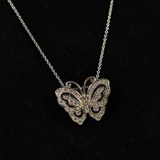 Sterling Silver 925 Dainty Rhinestone Butterfly Pendant Necklace