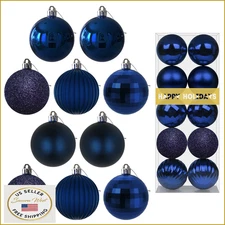 Navy 3.2" Large Shatterproof Christmas Balls Set of 10 Tree Ornaments Holiday De