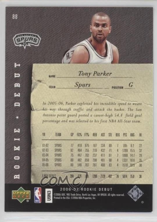2006-07 Upper Deck Rookie Debut Silver Spectrum /150 Tony Parker #88 HOF - Image 2 of 2