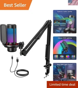 Jeu Microphone avec bras de boom, Microphone Condenseur Vocal pour PC avec S...