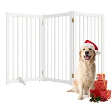 36" H Freestanding Dog Gate, Solid Wood Foldable Pet Gate with Support Feet, ...