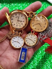 Seiko Vintage Pocket  Necklace Watch Set Gold Silver Analog Chain 5pcs Used