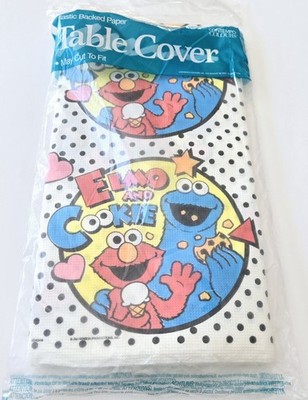 Vintage Elmo and Cookie Monster Sesame Street Table Cover 54x88 Plastic Backed