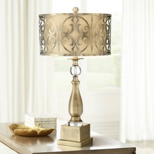 Modern Table Lamp with USB Port Brass Metal Double Drum Shade for Living Room
