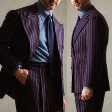 Men Suits Striped Peak Lapel Double Breasted Regular Fit Business Party Cocktai