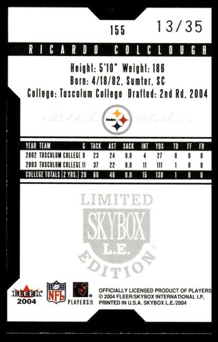 2004 SkyBox LE #155 Ricardo Colclough Black Border Platinum #/35 - Picture 2 of 2