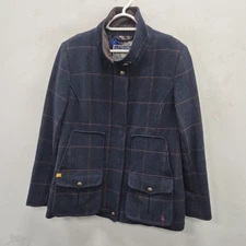Joules Fieldcoat Green Navy Wool Check Tweed Country Race Day Coat Jacket Uk 16
